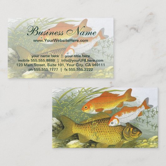 Vintager Goldfish Koi Fisch, Meeresaquatische See  Visitenkarte (Vorne/Hinten)