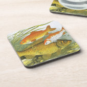 Vintager Goldfish-Koi-Fisch, Meeresleben Untersetzer (Linke Seite)