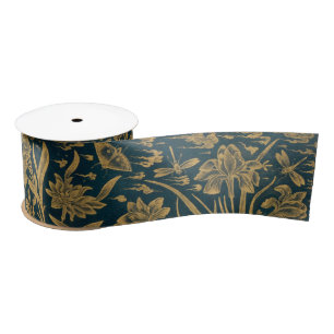 Vintager Goldflora-Drachenschwarz Satinband