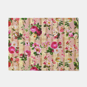 Vintager Goldflorrosa Damast Fußmatte