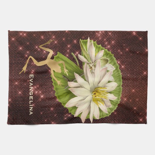 Vintager Goldfrosch Lily Pad Geschirrtuch (Horizontal)