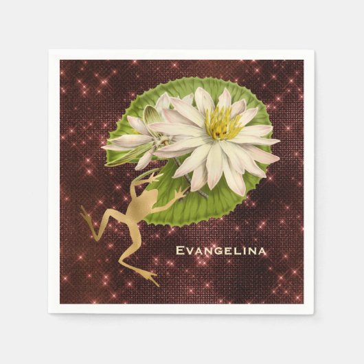 Vintager Goldfrosch Lily Pad Serviette (Vorderseite)