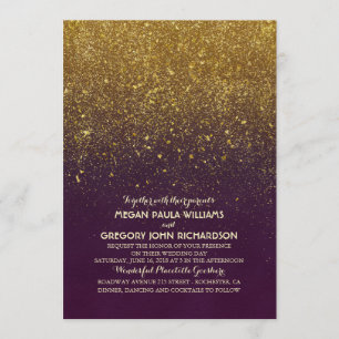 Vintager GoldGlitzer-elegante Pflaumen-Hochzeit Einladung