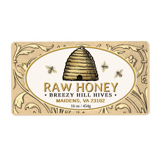 Vintager Goldkep mit Honigbienen-Rectangle Honey (Vorne)