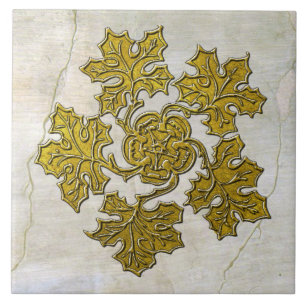 Vintager Goldleaf-Cluster im mittelalterlichen Sti Fliese