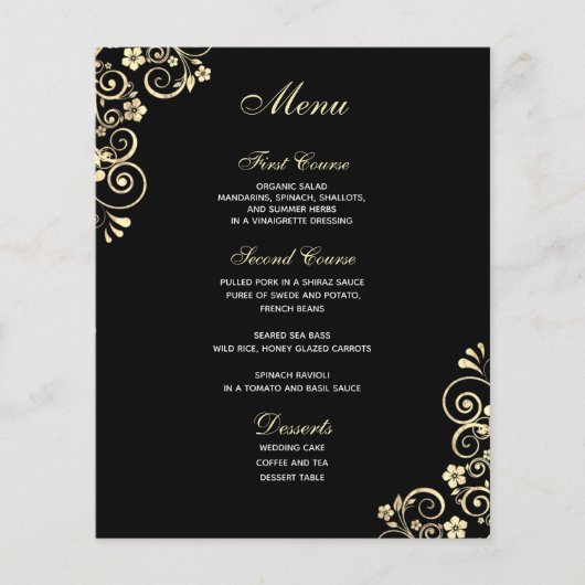 Vintager Goldrausch auf Black Budget Wedding Menu (Vorderseite)