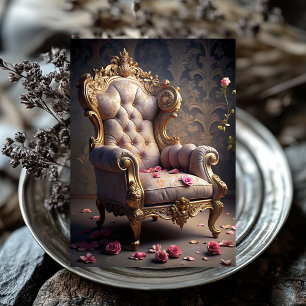 Vintager Goldsessel aus Barock, rot, Rose Seidenpapier