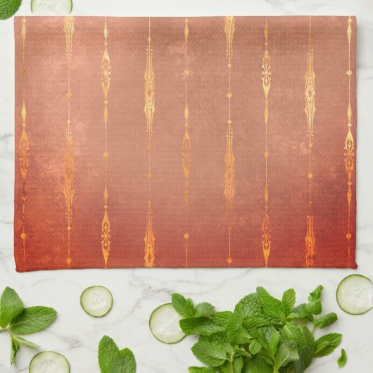 Vintager Goldstreifen-Kürbisorange Geschirrtuch (Gefaltet)