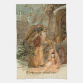 Vintager Goldvater Weihnachten und Engel Geschirrtuch (Vertikal)