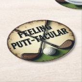 Vintager Golf Spaß mit Clubs Runder Pappuntersetzer (Angewinkelt)