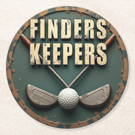 Vintager Golfclub und Ball Finders Keepers Runder Pappuntersetzer