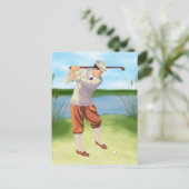 Vintager Golfer am Ufer Postkarte (Stehend Vorderseite)