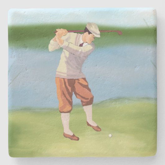 Vintager Golfer am Ufer Steinuntersetzer (Vorderseite)