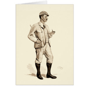 Vintager Golfspieler mit Tabakpfeife und Stiefeln