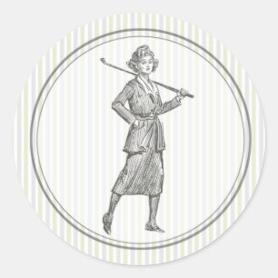 Vintager Golfsticker - Frau Golfer Runder Aufkleber