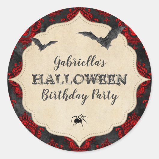 Vintager Gothic Halloween Spider Geburtstag Runder Aufkleber (Vorderseite)