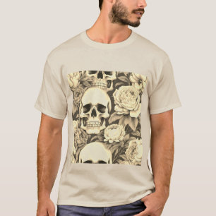 Vintager gotischer Blumenschädel T-Shirt