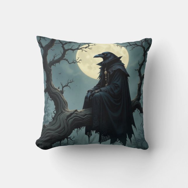 Vintager gotischer Halloween-Riesenvogel Kissen (Vorderseite)