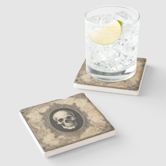 Vintager gotischer Schädelstein Steinuntersetzer (Seitenansicht)