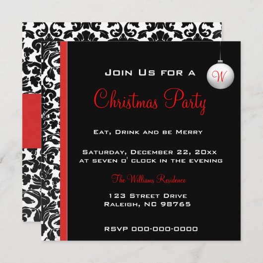 Vintager göttlicher Damast Rot Einladung (Vorne/Hinten)