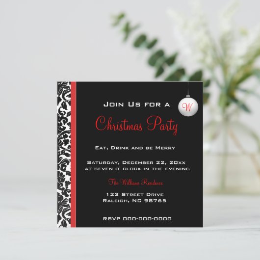 Vintager göttlicher Damast Rot Einladung (Stehend Vorderseite)