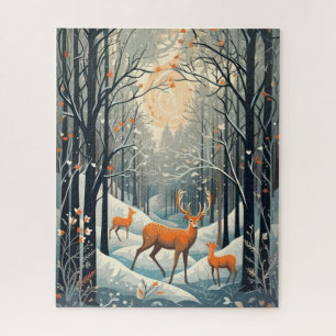 Vintager Gouache Winterhirsch 16x20 Puzzle