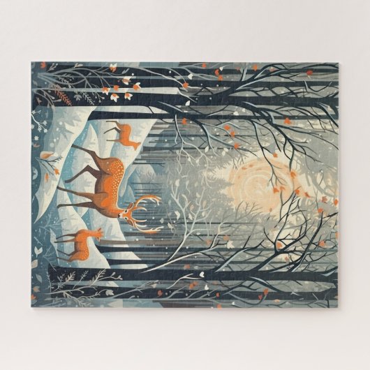 Vintager Gouache Winterhirsch 16x20 Puzzle (Horizontal)