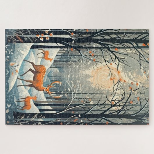 Vintager Gouache Winterhirsch 20x30 Puzzle (Horizontal)