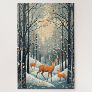 Vintager Gouache Winterhirsch 20x30 Puzzle