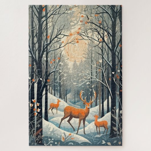 Vintager Gouache Winterhirsch 20x30 Puzzle (Vertikal)