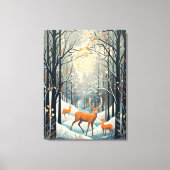 Vintager Gouache Winterhirsch 32x24 Leinwanddruck (Vorderseite)