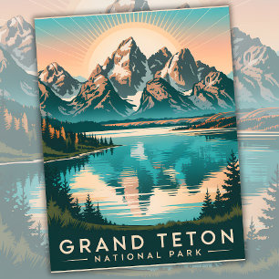 Vintager Grand Teton Nationalpark WPA 1950er Jahre Postkarte