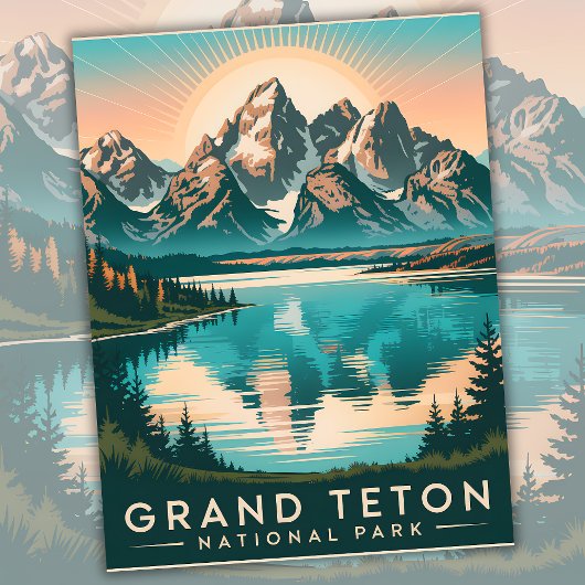 Vintager Grand Teton Nationalpark WPA 1950er Jahre Postkarte