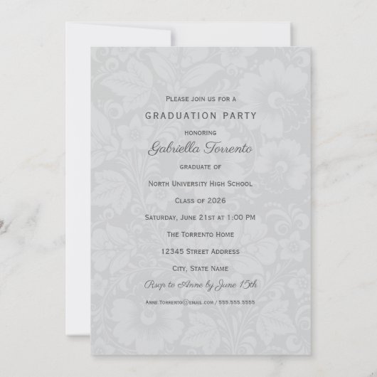 Vintager grauer Abschluss Einladung (Rückseite)
