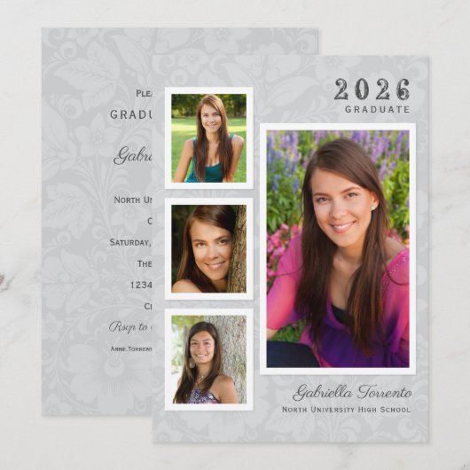 Vintager grauer Abschluss Einladung (Vorne/Hinten)