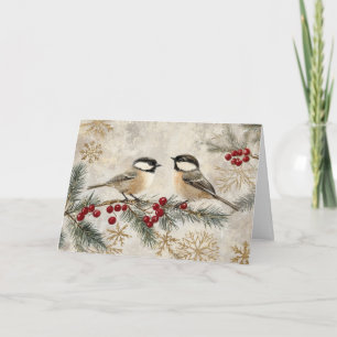 Vintager grauer Hintergrund mit Chickadee Karte