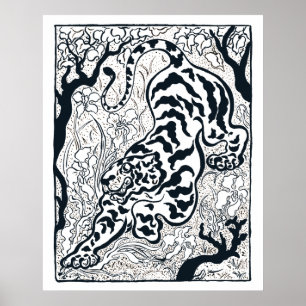 Vintager grauer Tiger im Dschungel Kunst Poster