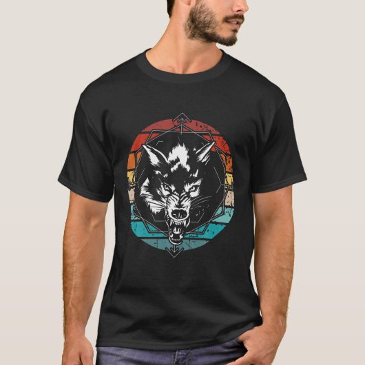 Vintager grauer Wolfskopf, geometrische Canis Lu T-Shirt (Vorderseite)