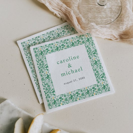 Vintager Green Ditzy Floral Wedding Cocktail Serviette