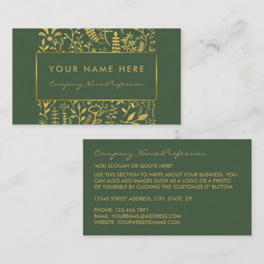 Vintager Green & Gold Foil Leaf-Effekt Visitenkarte (Vorne/Hinten)