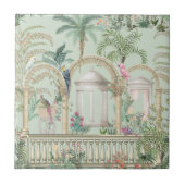 Vintager griechischer Garten Parrot Tropenbäume Fliese (Vorderseite)