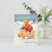 Vintager Grill auf Weihnachts-Weihnachtskarte Postkarte (Stehend Vorderseite)