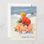 Vintager Grill auf Weihnachts-Weihnachtskarte Postkarte (Vorne/Hinten)