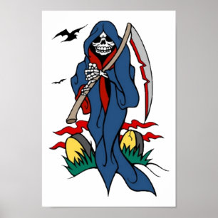 Vintager Grim Sensenmann Tattoo Art Poster