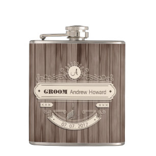 Vintager Groom Hochzeitstag Ornement Woody Flask Flachmann