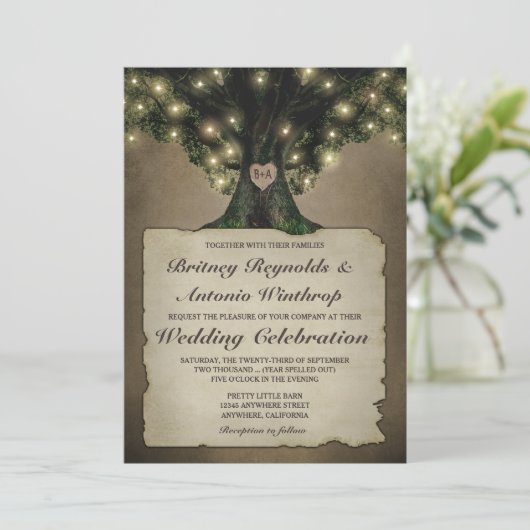 Vintager Großvater Eichenbaum Einladung zur Hochze (Stehend Vorderseite)