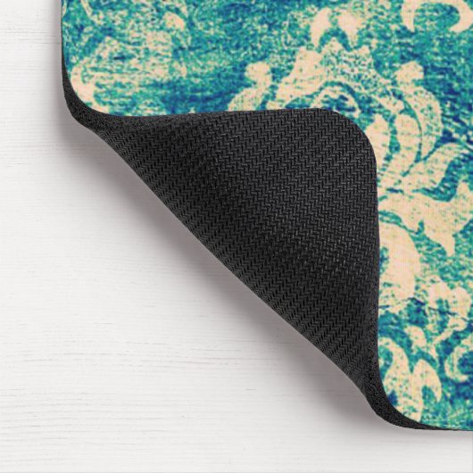 Vintager grün-blauer Blumendamast Mousepad (Ecke)