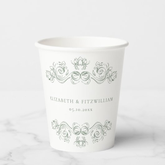 Vintager grün Verzierter Rahmen Vielen Dank Pappbecher (Vorderseite)