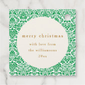 Vintager grüner Damast Weihnachten Geschenkanhänger (Rückseite)