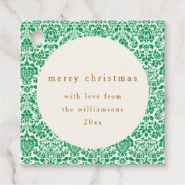 Vintager grüner Damast Weihnachten Geschenkanhänger